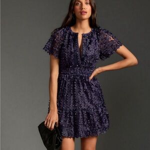 Anthropologie Purple Somerset Textured Mini Dress